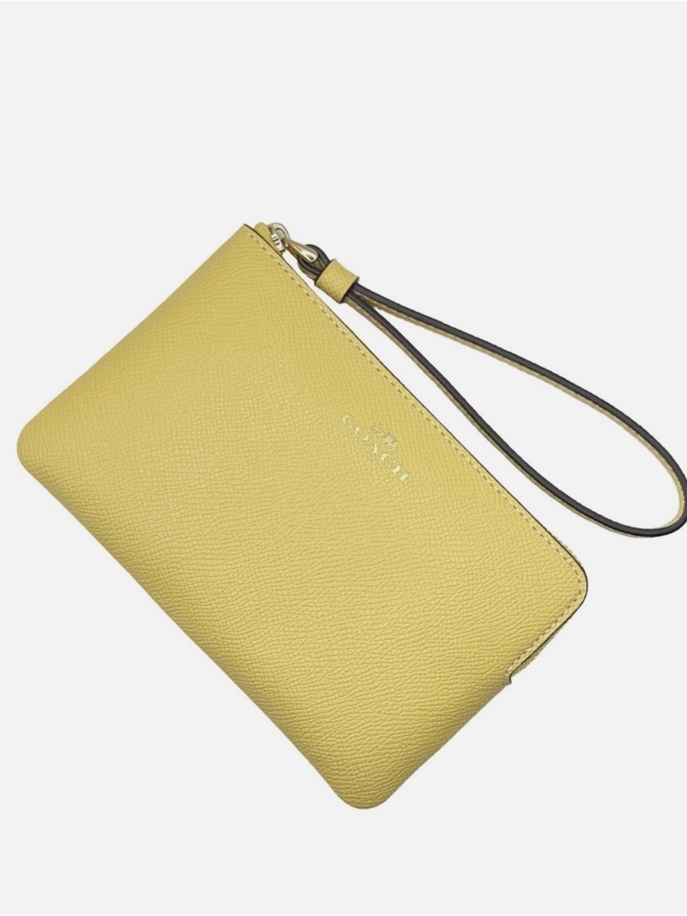 COACH Small Yellow Crossgrain Leather Corner Zip Wristlet Pouch Wallet Purse - Picture 3 of 13